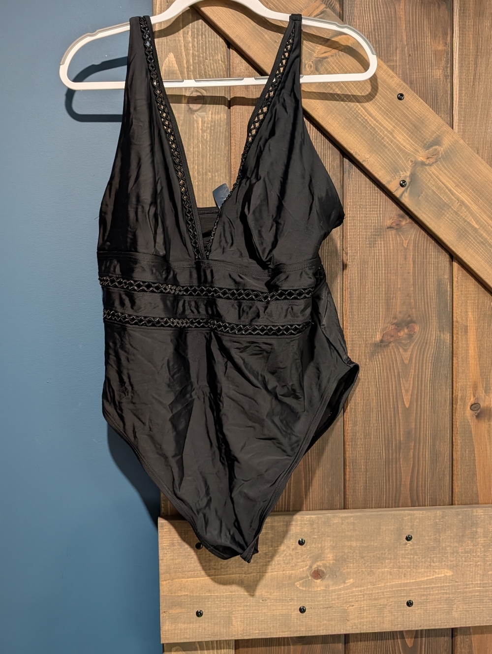 Swimsuits For All Black Kids One-Piece Swimsuit with Lace Trim